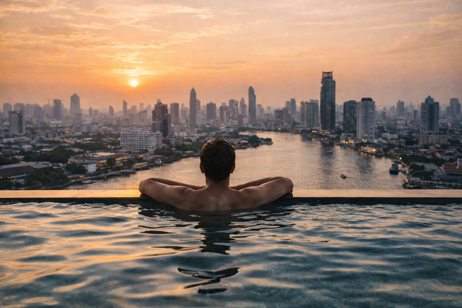 Rooftop pool skyline (anonymous traveler)